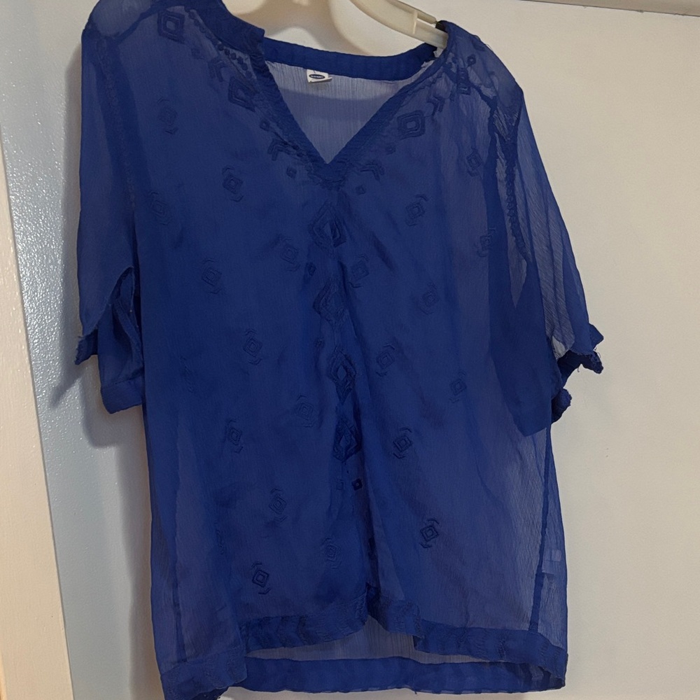 Old Navy Royal Blue Sheer Blouse - Picture 2 of 10